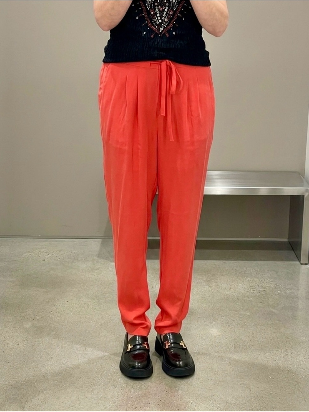 Rare 100% Heavyweight Pure Silk Coral Trousers Drawstring Pants S